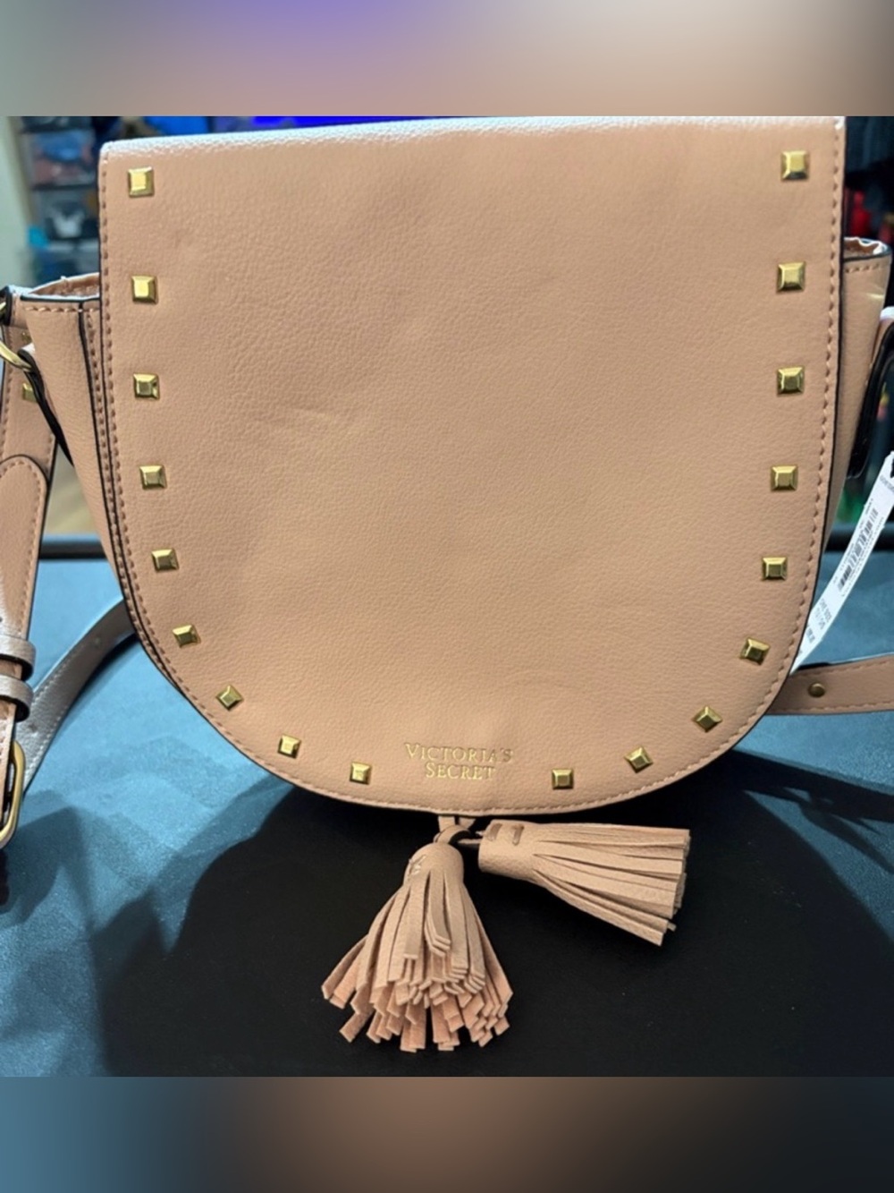 Victoria's Secret Nude Pink Crossbody with Gold Studs & Tassels